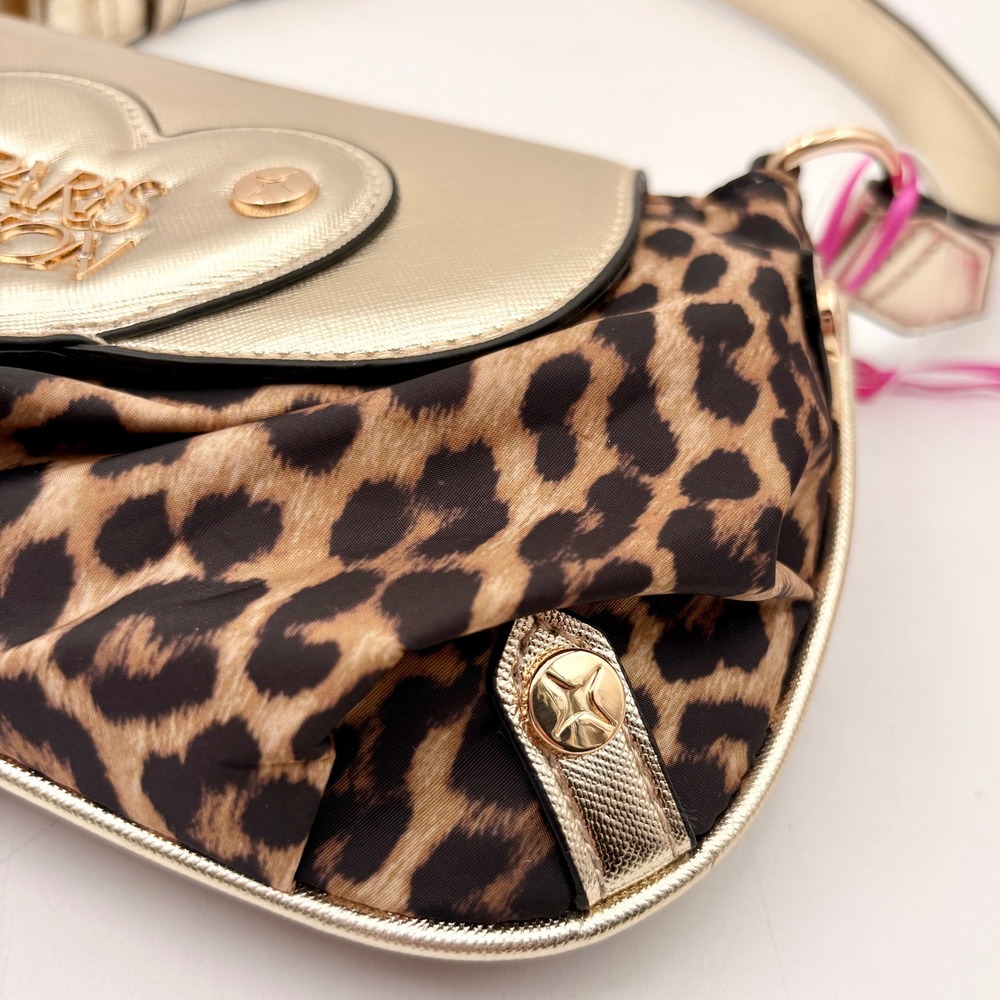 Paris Hilton Leopard Print Gold Heart Logo Shoulder Bag Baguette Y2K NEW - Picture 10 of 10